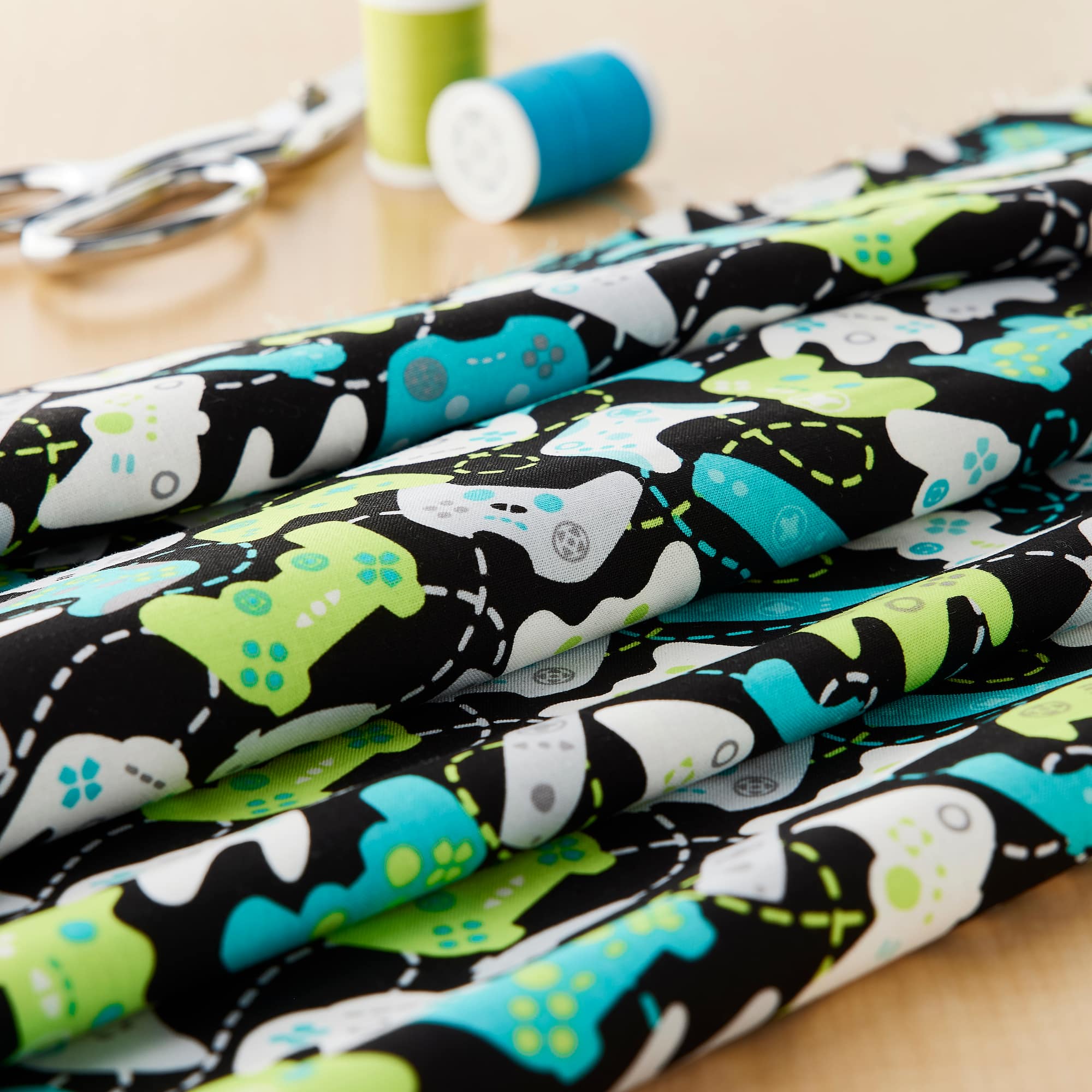 Camelot Fabrics Game On Black Controllers Cotton Fabric